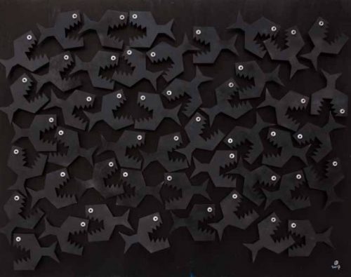 Agitation - 2017,mixte sur bois, 100 x 130 cm