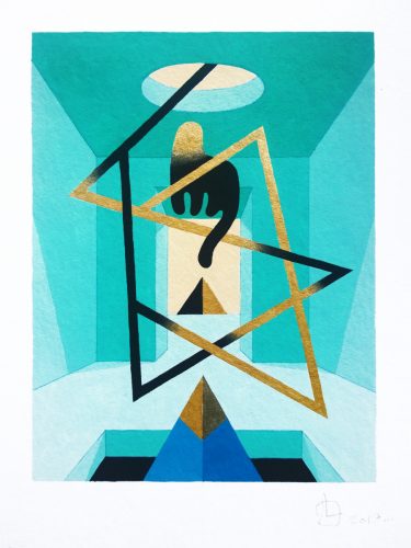 Teal Cat 2 - 2017, gouache on paper, 50 x 35 cm
