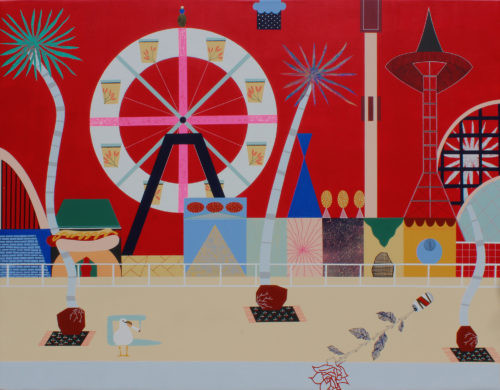 Coney Island - 2020, acrylique, huile et or 24 carats sur toile, 114 x 145 cm
