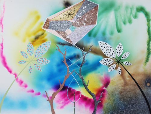 Protège ton rêve 2 - 2015, Fumigène,  or et peintures sur papier arches, 46 x 61 cm