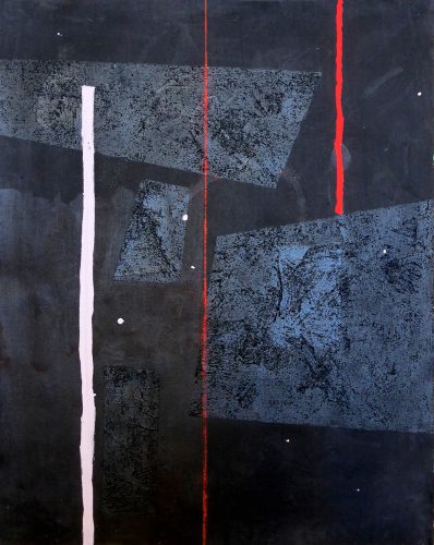 Blackpainting 5 - 2016, acrylique, sable et crayon sur toile, 81 x 65 cm