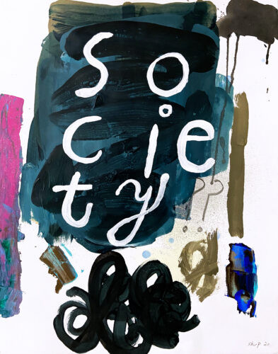 Society - 2020,  technique mixte sur papier, 65 x 50 cm