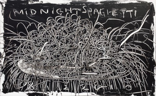 Midnight spaghetti - 2012, mixte sur toile, 80 x 130 cm