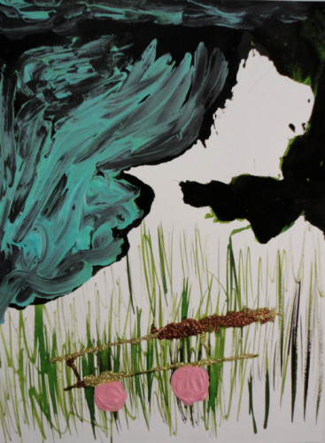 Le chariot - 2013, acrylique, encre et paillettes sur papier, 24 x 32 cm
