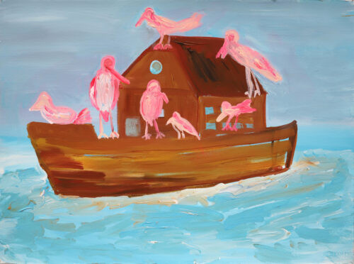 Arche aux oiseaux - 2021, acrylique sur papier,  57 x 76 cm