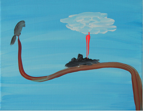 Oiseau et nuage blanc - 2020, acrylique sur toile, 24 x 30 cm
