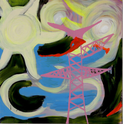 Poteau rose -  2024, acrylique sur toile, 100 x 100 cm