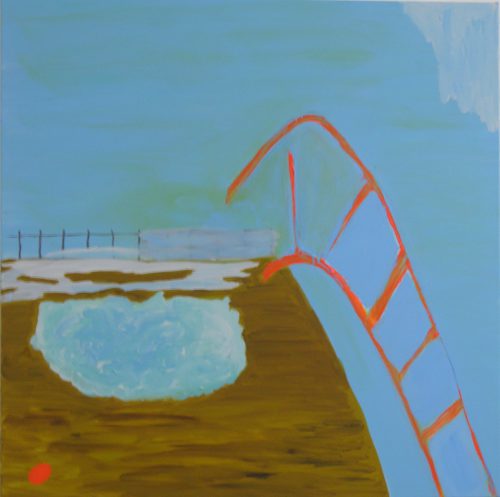 Piscine à l'echelle orange - 2016, acrylique sur toile, 100 x 100 cm