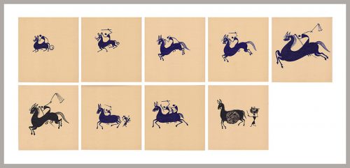 Shantaram Tumbada - Sans titre, 1990s,  9 encres sur papier, 55 x 120 cm 