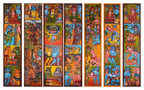 Farid Chitrakar - Yama pat série, acrylique sur papier, 2015, 290 x 55 cm