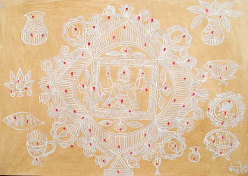 Monju Devi - Sans titre, 1999, acrylique et bouse de vache sur papier, 70 x 100 cm