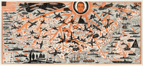 The American Dream-Orange-Black - 2021, eau-forte sur papier, édition de 7 exemplaires, 109,6 x 239,6 cm