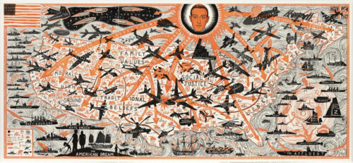 The American Dream-Orange-Black - 2021, eau-forte sur papier, édition de 7 exemplaires, 109,6 x 239,6 cm