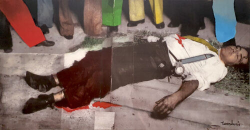 Dead man in the street - 2007, acrylique et photographie sur toile sensibilisée, 109 x 55,5 cm