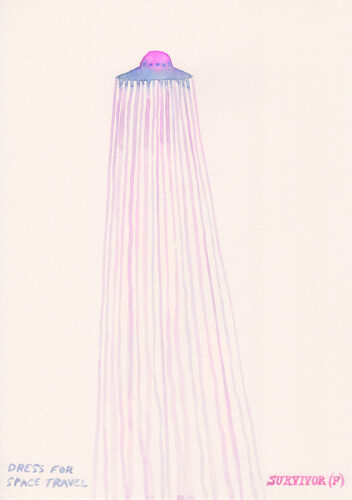 SURVIVOR (F)/Fashion designs for space travel/Rose-Blue Spaceship Dress - 2016-18,  impression pigmentaire sur Hahnemuhle, 29.7 x 21 cm, 15 exemplaires