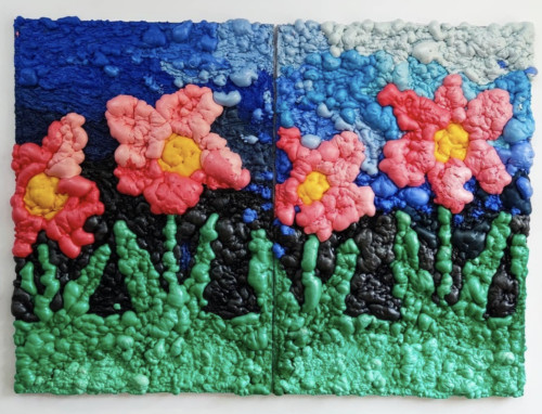 Fleurs avec vues - 2021, mousse polyuréthane sur toile, 200 x 280 cm