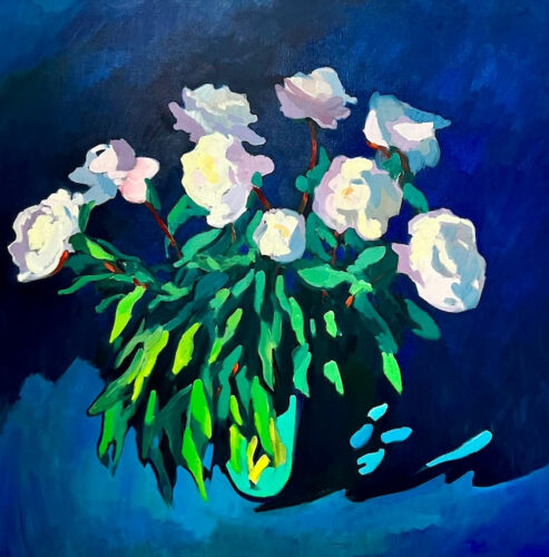 Symphonie en bleu - 2024, huile sur toile, 80 x 80 cm