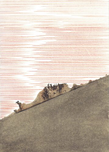 Sans titre (Dessin) - 2025, sanguine et huile, 21 x 29,7 cm